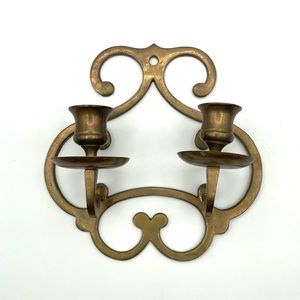 Vintage Brass Double Candle Holder Filigree Wall Hanger Made In India